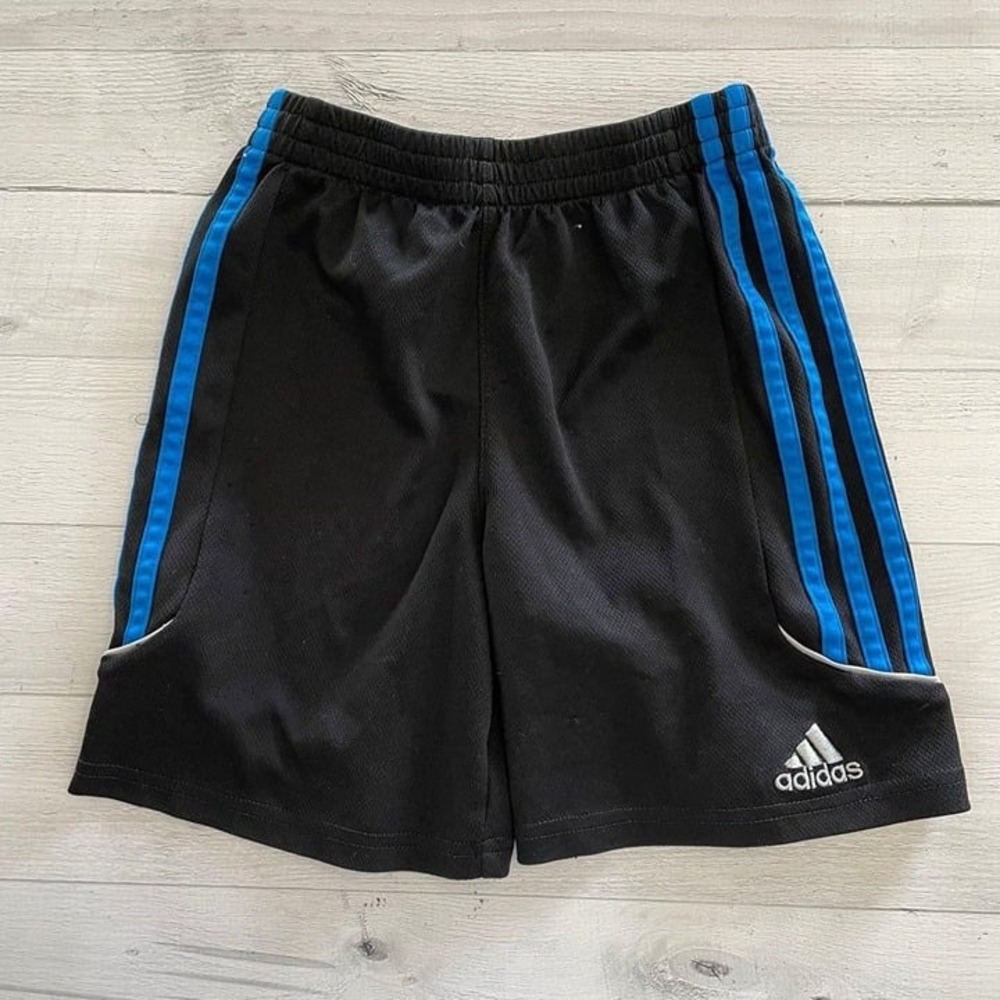 adidas boys shorts black with blue stripes size 5